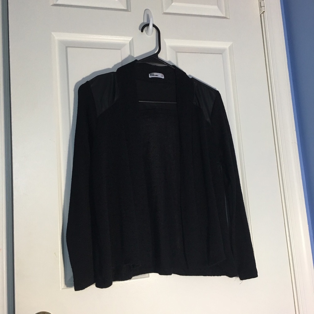 Black Cardigan with Leather Detailing